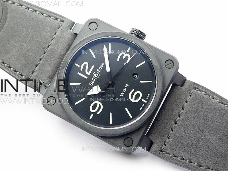 BR 03-92 Real Ceramic 1:1 Best Edition Black Dial Green Markers on Black Leather Strap MIYOTA 9015