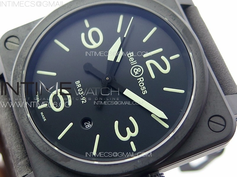 BR 03-92 Real Ceramic 1:1 Best Edition Black Dial Green Markers on Black Leather Strap MIYOTA 9015