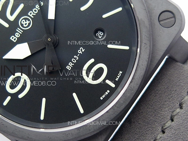 BR 03-92 Real Ceramic 1:1 Best Edition Black Dial Green Markers on Black Leather Strap MIYOTA 9015