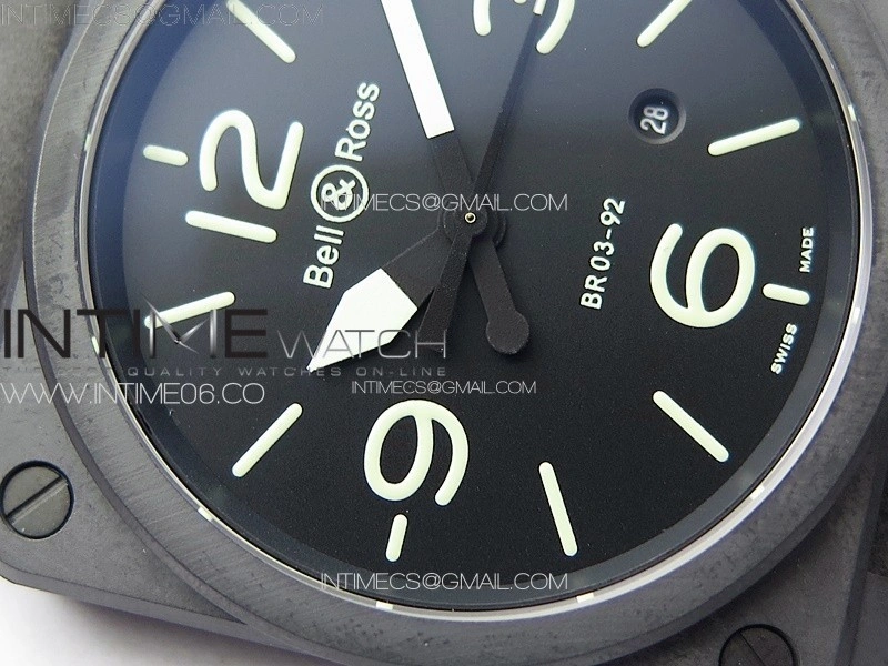 BR 03-92 Real Ceramic 1:1 Best Edition Black Dial Green Markers on Black Leather Strap MIYOTA 9015