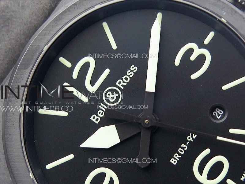 BR 03-92 Real Ceramic 1:1 Best Edition Black Dial Green Markers on Black Leather Strap MIYOTA 9015