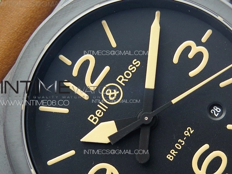 BR 03-92 Real Ceramic 1:1 Best Edition Black Dial Green Markers on Brown Leather Strap MIYOTA 9015