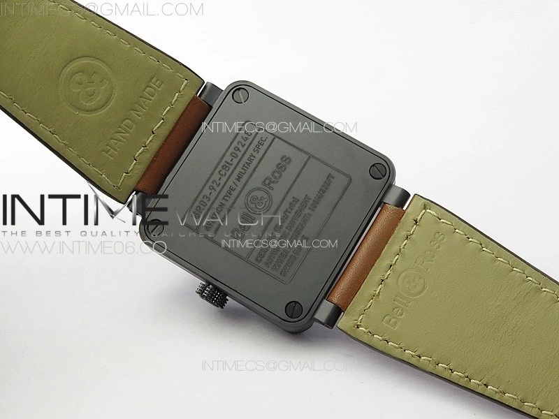 BR 03-92 Real Ceramic 1:1 Best Edition Black Dial Green Markers on Brown Leather Strap MIYOTA 9015