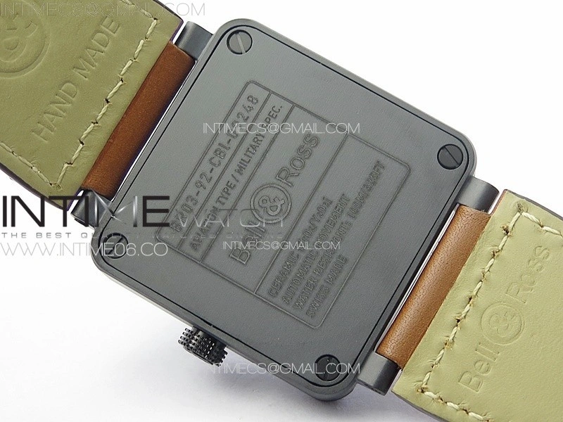 BR 03-92 Real Ceramic 1:1 Best Edition Black Dial Green Markers on Brown Leather Strap MIYOTA 9015