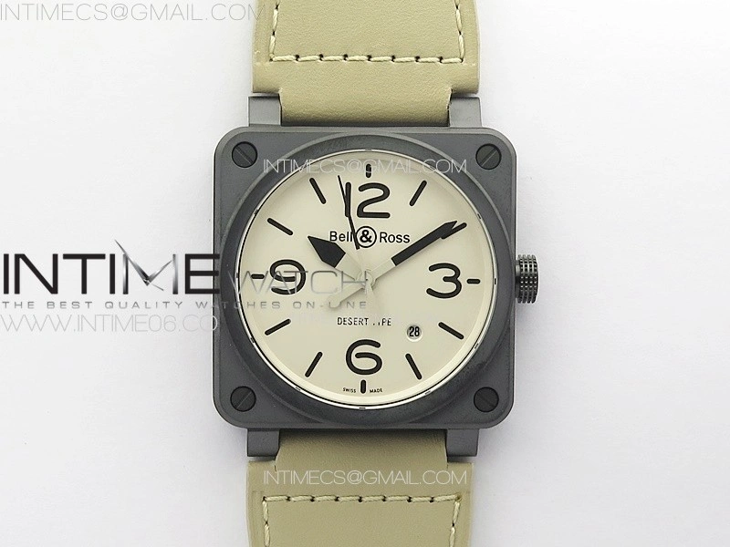 BR 03-92 Real Ceramic 1:1 Best Edition White Dial Black Markers on Brown Leather Strap MIYOTA 9015