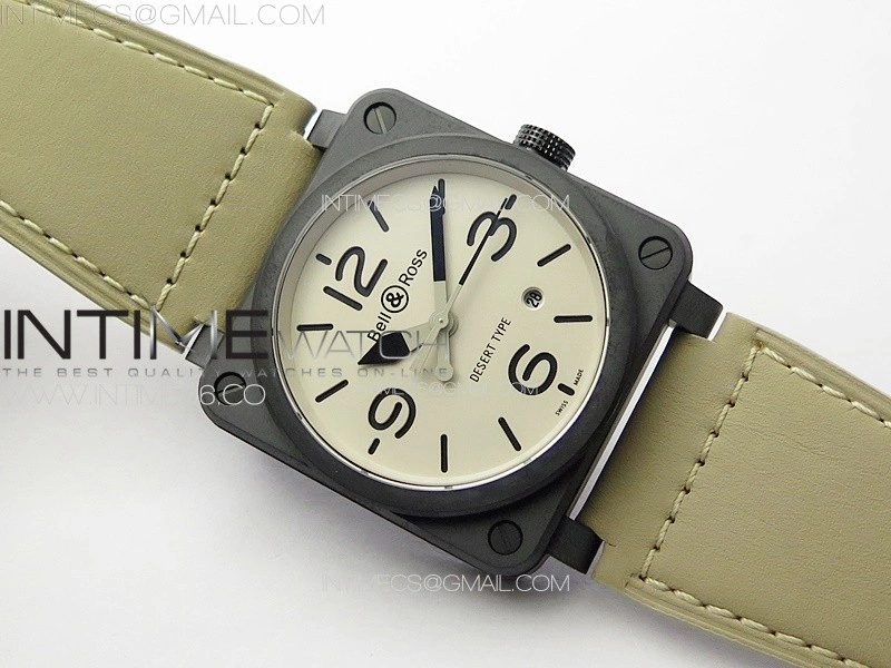 BR 03-92 Real Ceramic 1:1 Best Edition White Dial Black Markers on Brown Leather Strap MIYOTA 9015