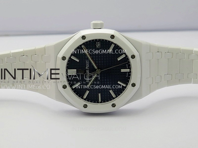 Royal Oak 15500 White Ceramic APSF 1:1 Best Edition Blue Dial On White Ceramic Bracelet SA4302 Super Clone