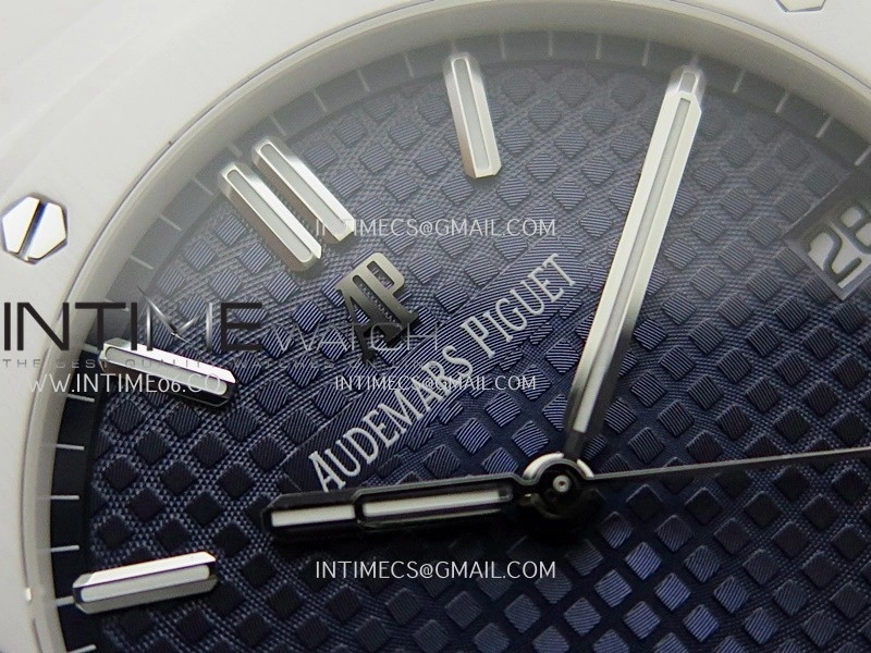 Royal Oak 15500 White Ceramic APSF 1:1 Best Edition Blue Dial On White Ceramic Bracelet SA4302 Super Clone