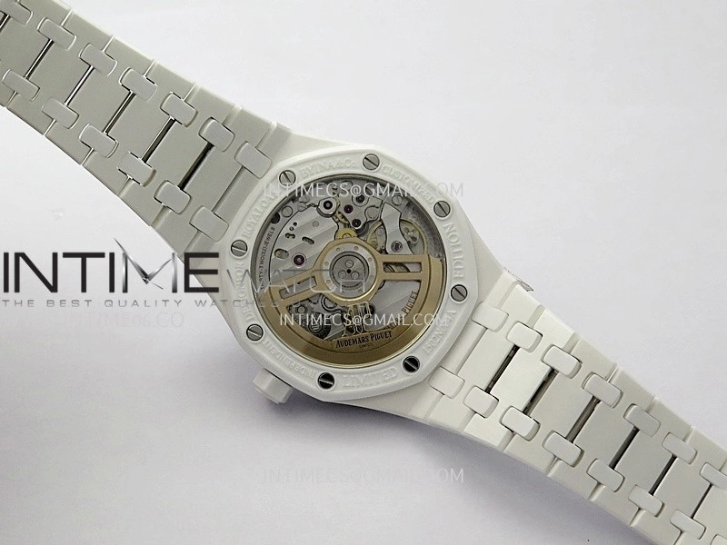 Royal Oak 15500 White Ceramic APSF 1:1 Best Edition Blue Dial On White Ceramic Bracelet SA4302 Super Clone