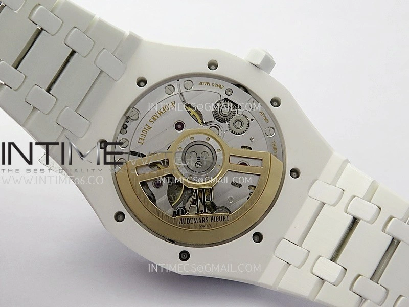 Royal Oak 15500 White Ceramic APSF 1:1 Best Edition Blue Dial On White Ceramic Bracelet SA4302 Super Clone