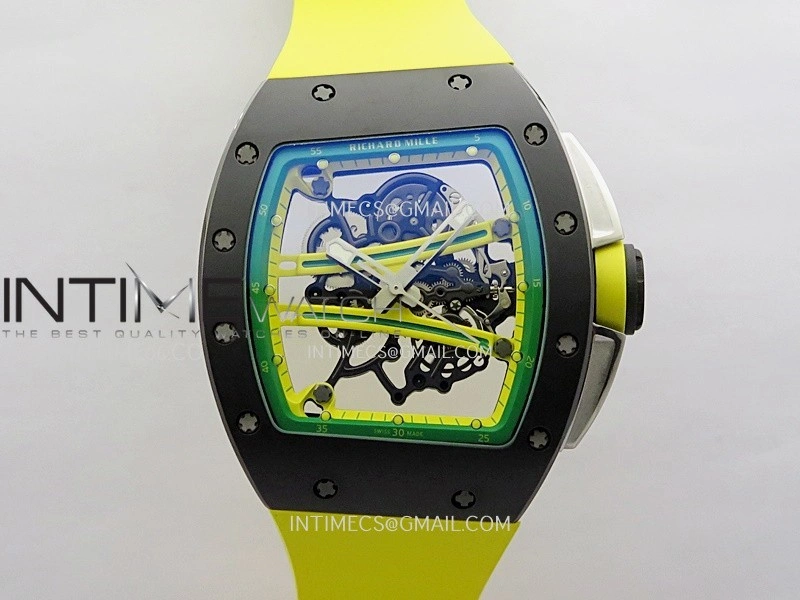 RM061 Black Ceramic APSF 1:1 Best Edition Skeleton Dial On Yellow Rubber Strap RMUL2 Super Clone