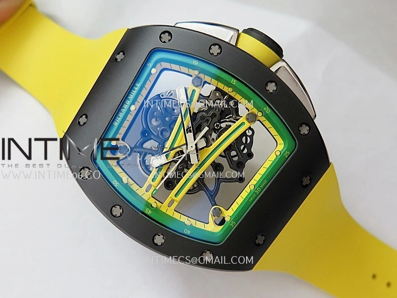 RM061 Black Ceramic APSF 1:1 Best Edition Skeleton Dial On Yellow Rubber Strap RMUL2 Super Clone