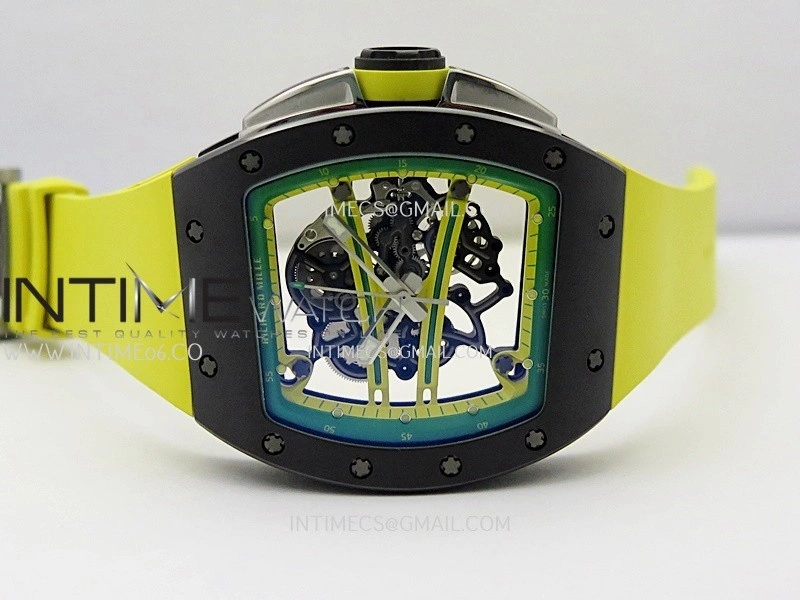 RM061 Black Ceramic APSF 1:1 Best Edition Skeleton Dial On Yellow Rubber Strap RMUL2 Super Clone