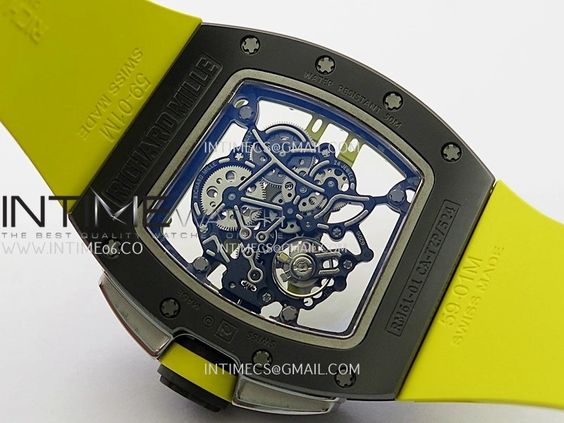 RM061 Black Ceramic APSF 1:1 Best Edition Skeleton Dial On Yellow Rubber Strap RMUL2 Super Clone