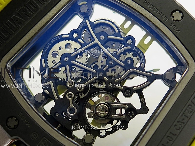 RM061 Black Ceramic APSF 1:1 Best Edition Skeleton Dial On Yellow Rubber Strap RMUL2 Super Clone