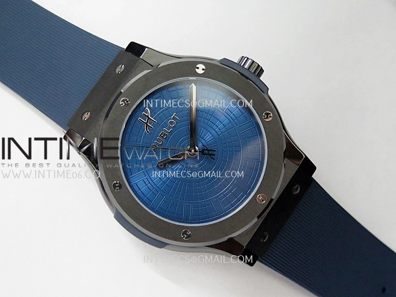 Classic Fusion 42mm Ceramic JJZF 1:1 V2 Best Edition Blue Textured Dial On Blue Rubber Strap Asian SW300