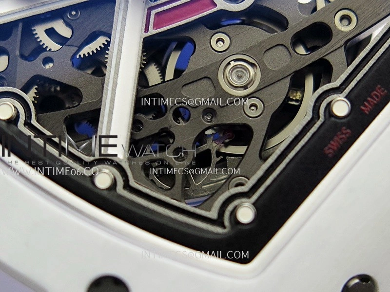 RM67-02 France White Ceramic Umi Office 1:1 Blue Red White Skeleton Dial On Blue Nylon Strap CRMA7 Clone V2