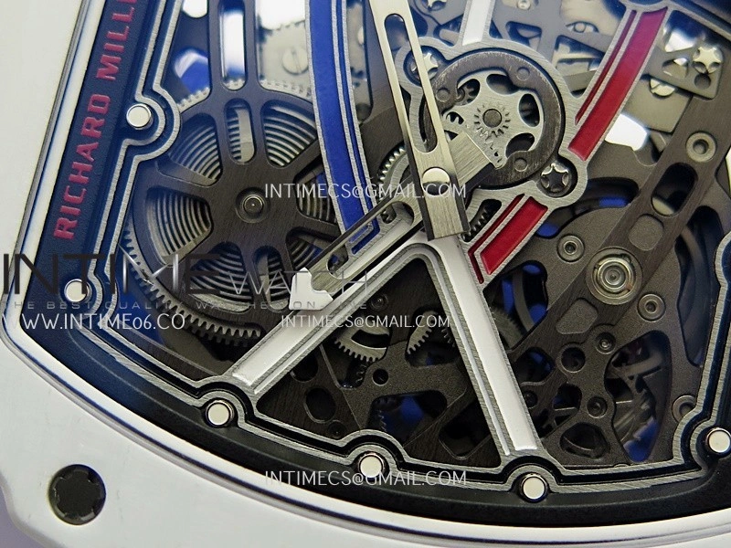 RM67-02 France White Ceramic Umi Office 1:1 Blue Red White Skeleton Dial On Blue Nylon Strap CRMA7 Clone V2