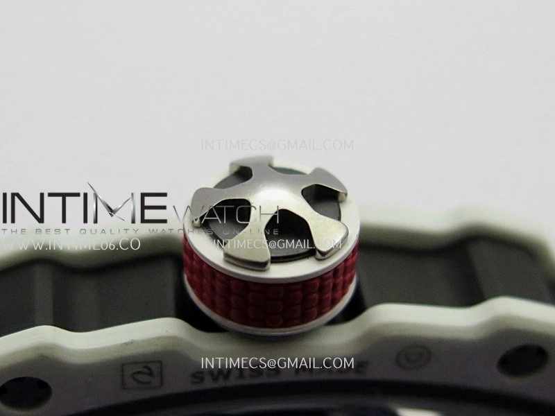 RM67-02 France White Ceramic Umi Office 1:1 Blue Red White Skeleton Dial On Blue Nylon Strap CRMA7 Clone V2
