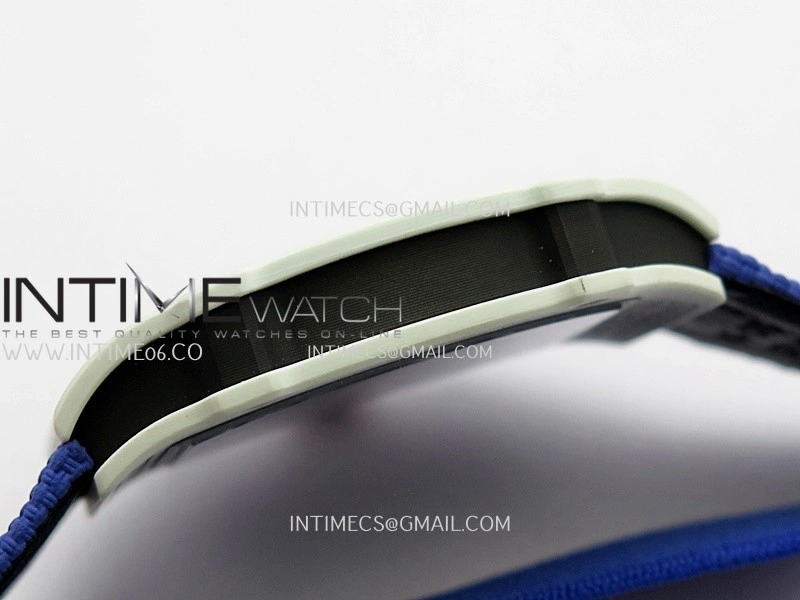 RM67-02 France White Ceramic Umi Office 1:1 Blue Red White Skeleton Dial On Blue Nylon Strap CRMA7 Clone V2