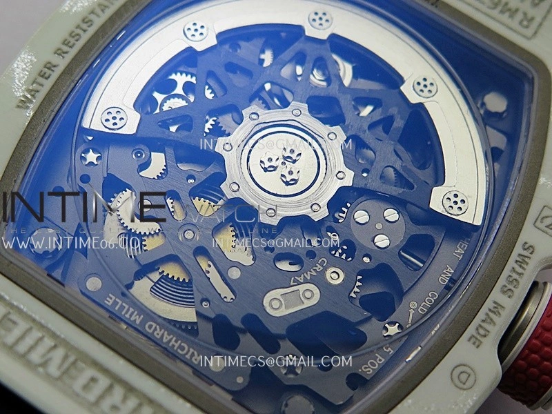 RM67-02 France White Ceramic Umi Office 1:1 Blue Red White Skeleton Dial On Blue Nylon Strap CRMA7 Clone V2