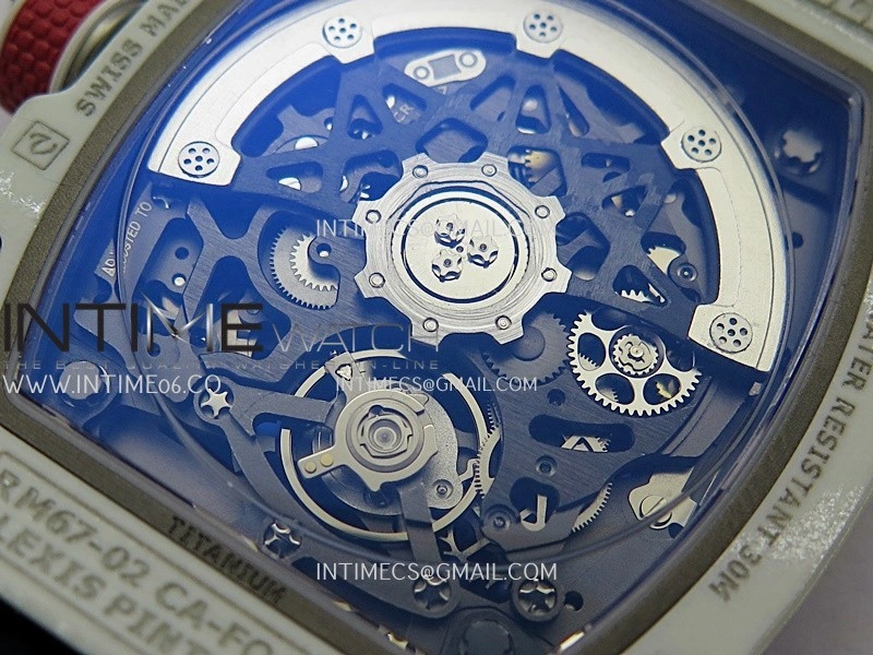 RM67-02 France White Ceramic Umi Office 1:1 Blue Red White Skeleton Dial On Blue Nylon Strap CRMA7 Clone V2