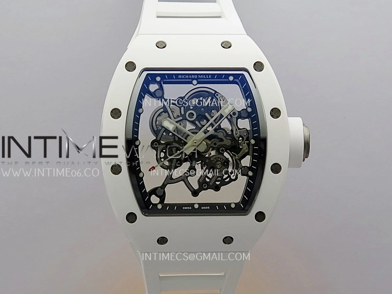 RM055 White Ceramic ZF V3 1:1 Best Edition Skeleton Dial On White Rubber Strap RMUL2 Super Clone