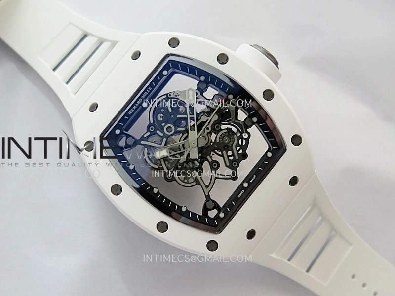RM055 White Ceramic ZF V3 1:1 Best Edition Skeleton Dial On White Rubber Strap RMUL2 Super Clone