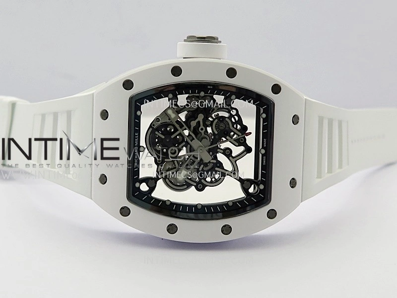RM055 White Ceramic ZF V3 1:1 Best Edition Skeleton Dial On White Rubber Strap RMUL2 Super Clone