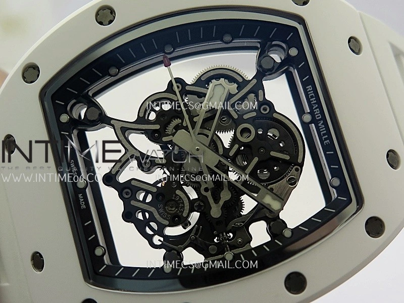 RM055 White Ceramic ZF V3 1:1 Best Edition Skeleton Dial On White Rubber Strap RMUL2 Super Clone