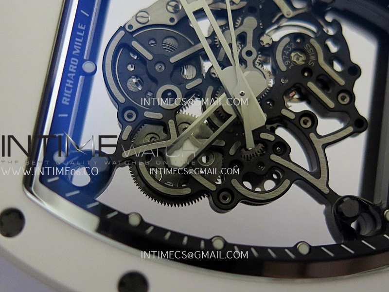RM055 White Ceramic ZF V3 1:1 Best Edition Skeleton Dial On White Rubber Strap RMUL2 Super Clone