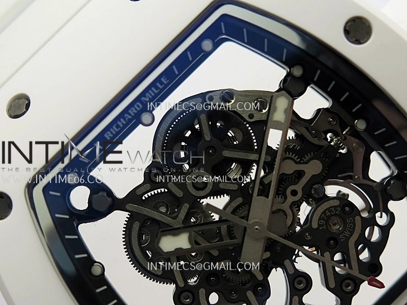 RM055 White Ceramic ZF V3 1:1 Best Edition Skeleton Dial On White Rubber Strap RMUL2 Super Clone