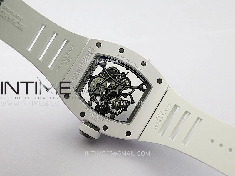RM055 White Ceramic ZF V3 1:1 Best Edition Skeleton Dial On White Rubber Strap RMUL2 Super Clone