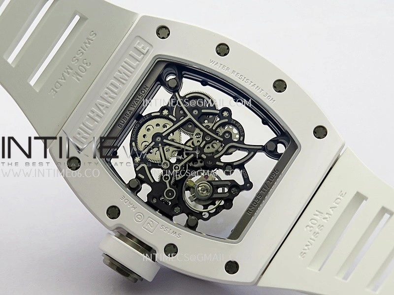 RM055 White Ceramic ZF V3 1:1 Best Edition Skeleton Dial On White Rubber Strap RMUL2 Super Clone