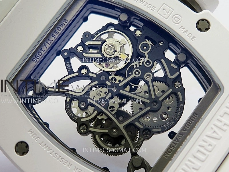 RM055 White Ceramic ZF V3 1:1 Best Edition Skeleton Dial On White Rubber Strap RMUL2 Super Clone