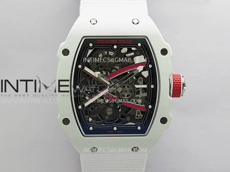 RM67-02 Real White Ceramic Red NTPT Case 1:1 Best Edition Skeleton Dial On White Nylon strap CRMA7 Clone
