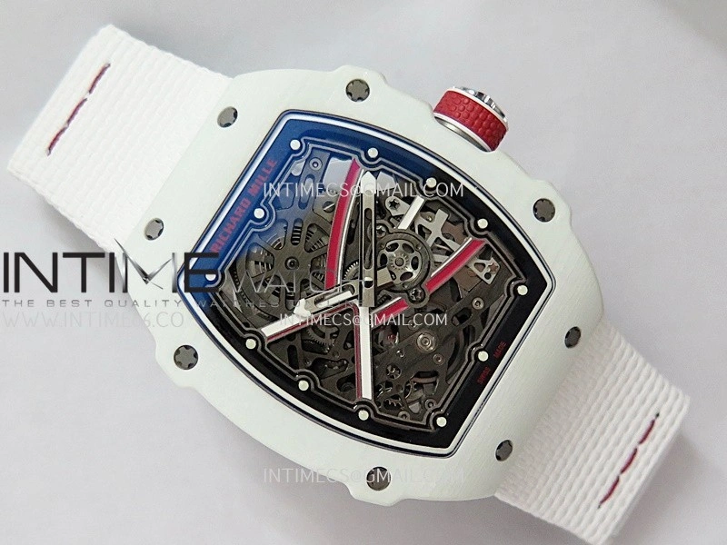 RM67-02 Real White Ceramic Red NTPT Case 1:1 Best Edition Skeleton Dial On White Nylon strap CRMA7 Clone