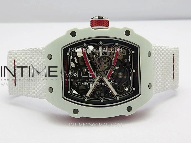 RM67-02 Real White Ceramic Red NTPT Case 1:1 Best Edition Skeleton Dial On White Nylon strap CRMA7 Clone