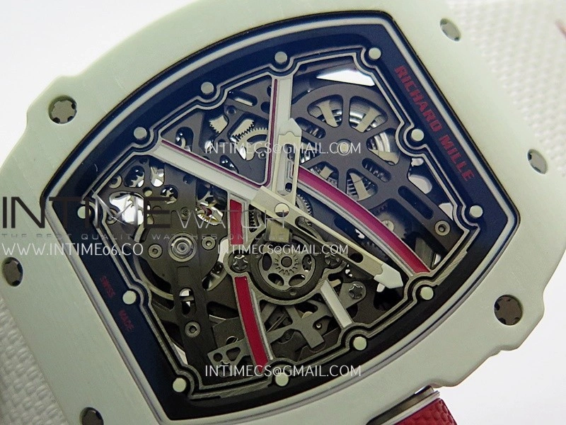 RM67-02 Real White Ceramic Red NTPT Case 1:1 Best Edition Skeleton Dial On White Nylon strap CRMA7 Clone