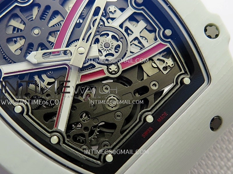 RM67-02 Real White Ceramic Red NTPT Case 1:1 Best Edition Skeleton Dial On White Nylon strap CRMA7 Clone