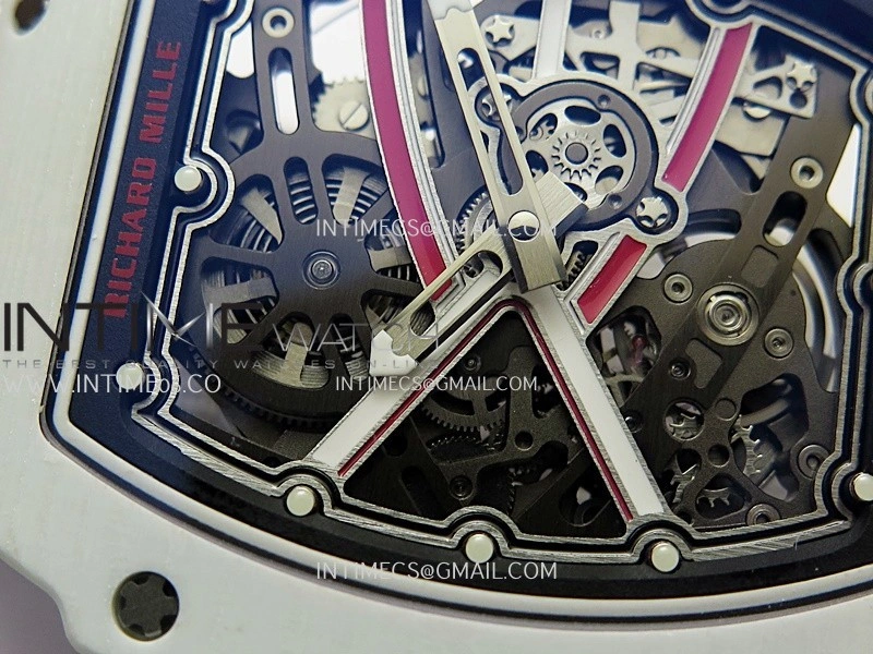 RM67-02 Real White Ceramic Red NTPT Case 1:1 Best Edition Skeleton Dial On White Nylon strap CRMA7 Clone