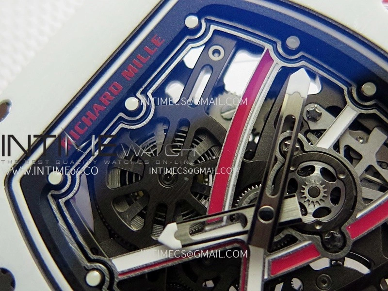 RM67-02 Real White Ceramic Red NTPT Case 1:1 Best Edition Skeleton Dial On White Nylon strap CRMA7 Clone