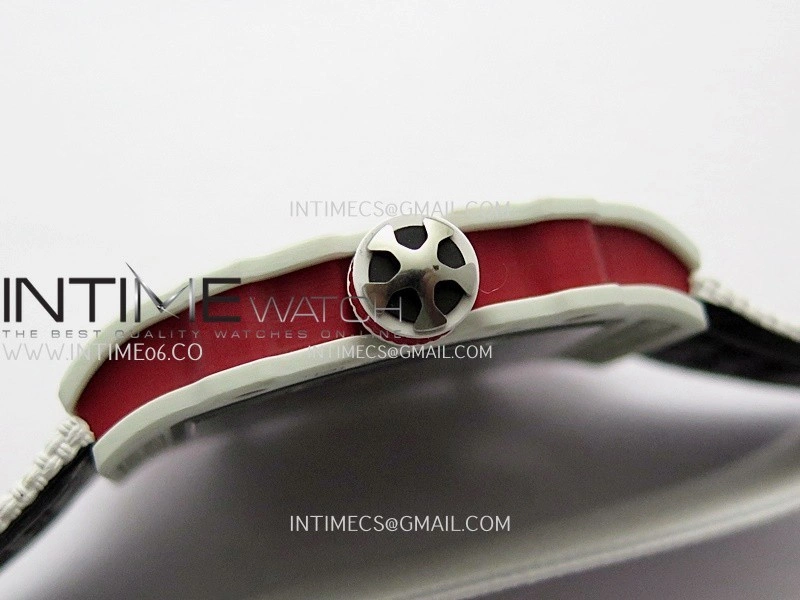 RM67-02 Real White Ceramic Red NTPT Case 1:1 Best Edition Skeleton Dial On White Nylon strap CRMA7 Clone