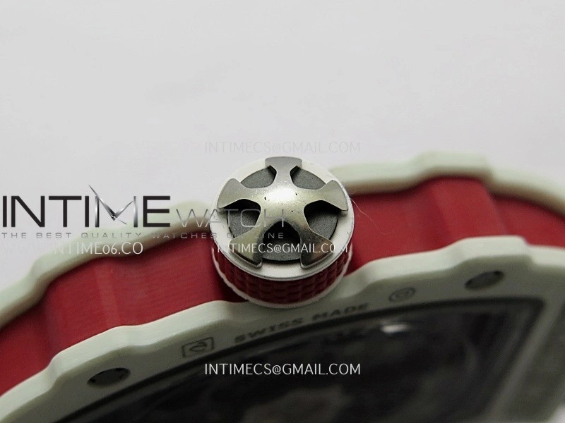 RM67-02 Real White Ceramic Red NTPT Case 1:1 Best Edition Skeleton Dial On White Nylon strap CRMA7 Clone