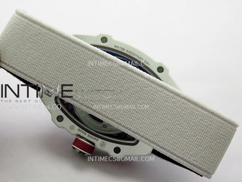 RM67-02 Real White Ceramic Red NTPT Case 1:1 Best Edition Skeleton Dial On White Nylon strap CRMA7 Clone