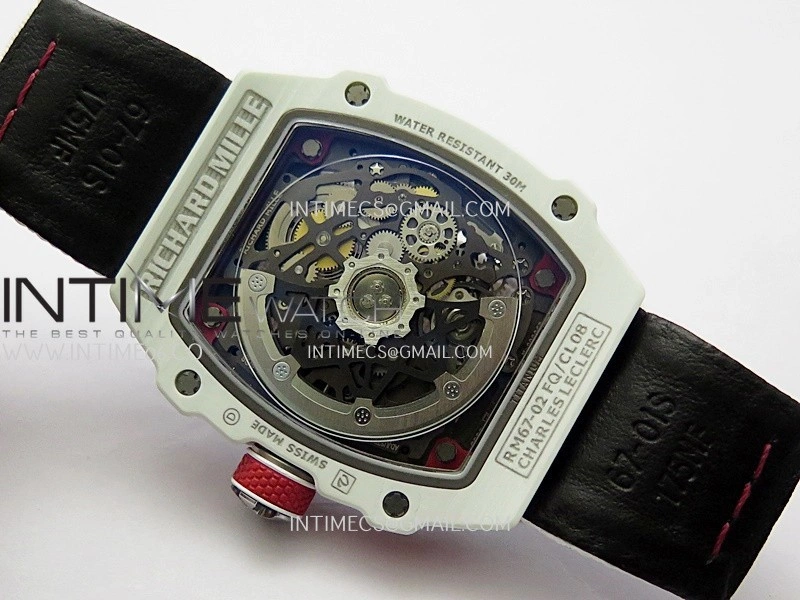 RM67-02 Real White Ceramic Red NTPT Case 1:1 Best Edition Skeleton Dial On White Nylon strap CRMA7 Clone
