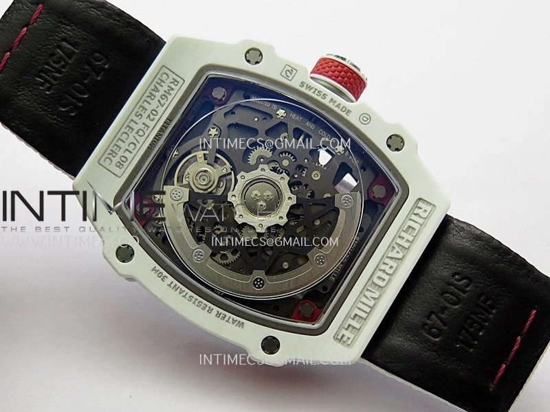 RM67-02 Real White Ceramic Red NTPT Case 1:1 Best Edition Skeleton Dial On White Nylon strap CRMA7 Clone