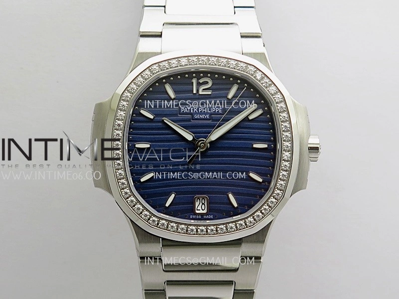 Nautilus 7118 Ladies Diamond Bezel SS DDF 1:1 Best Edition Blue Dial On SS Bracelet Super Clone DD26-330