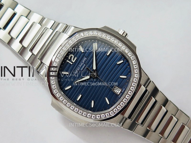 Nautilus 7118 Ladies Diamond Bezel SS DDF 1:1 Best Edition Blue Dial On SS Bracelet Super Clone DD26-330