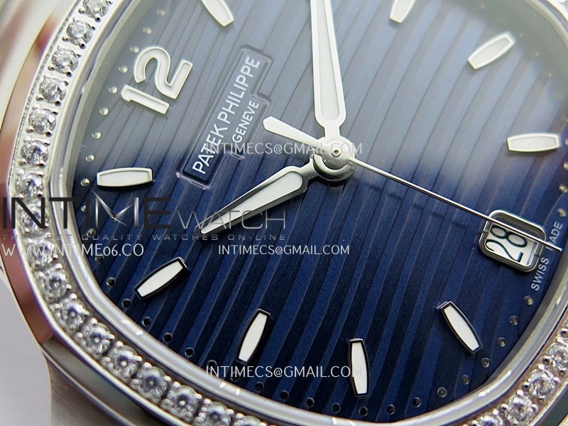 Nautilus 7118 Ladies Diamond Bezel SS DDF 1:1 Best Edition Blue Dial On SS Bracelet Super Clone DD26-330